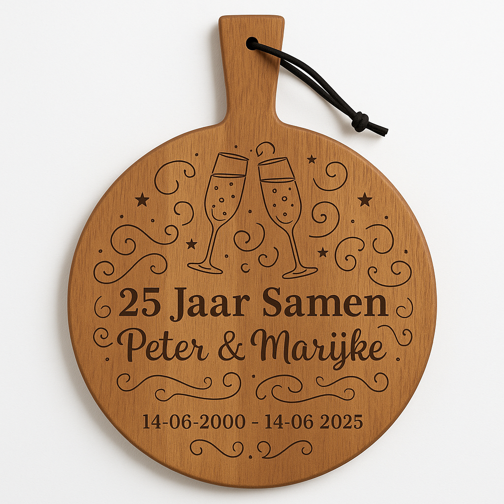 Ronde Acacia Borrelplank Ø29,5 cm – Gepersonaliseerd met Foto of Tekst Gravure – Uniek Cadeau
