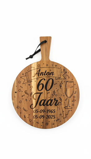 Ronde Acacia Borrelplank Ø29,5 cm – Gepersonaliseerd met Foto of Tekst Gravure – Uniek Cadeau