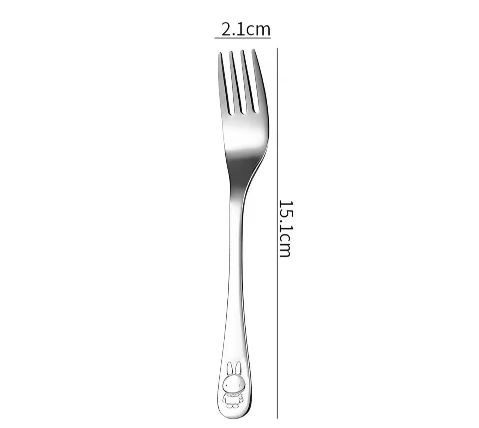 Kinderbestek 3-delig met naam gravure – RVS zilverkleurig – gepersonaliseerd kinderbestek met konijntje – cadeau voor baby / peuter / kind