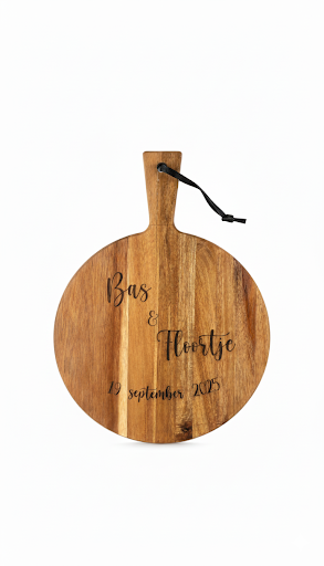 Ronde Acacia Borrelplank Ø29,5 cm – Gepersonaliseerd met Foto of Tekst Gravure – Uniek Cadeau