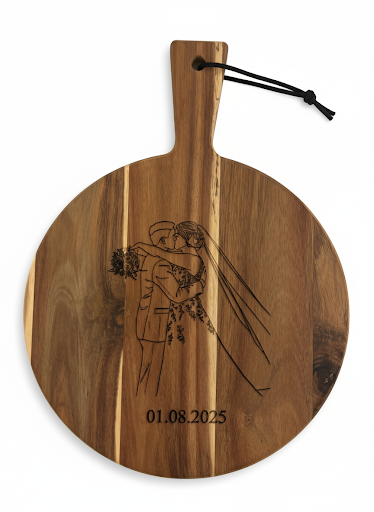 Ronde Acacia Borrelplank Ø29,5 cm – Gepersonaliseerd met Foto of Tekst Gravure – Uniek Cadeau