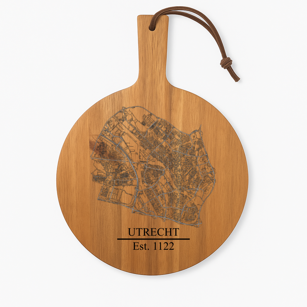 Borrelplank Plattegrond Utrecht – Cadeau voor Stadsliefhebbers Ø29,5cm